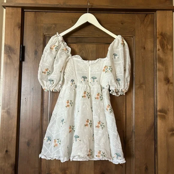 For Love And Lemons Rare Yolanda Puff Sleeve Mushroom Mini Dress | Size XS - Picture 3 of 10